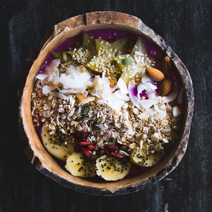 Bowl of fruit and healthy granola